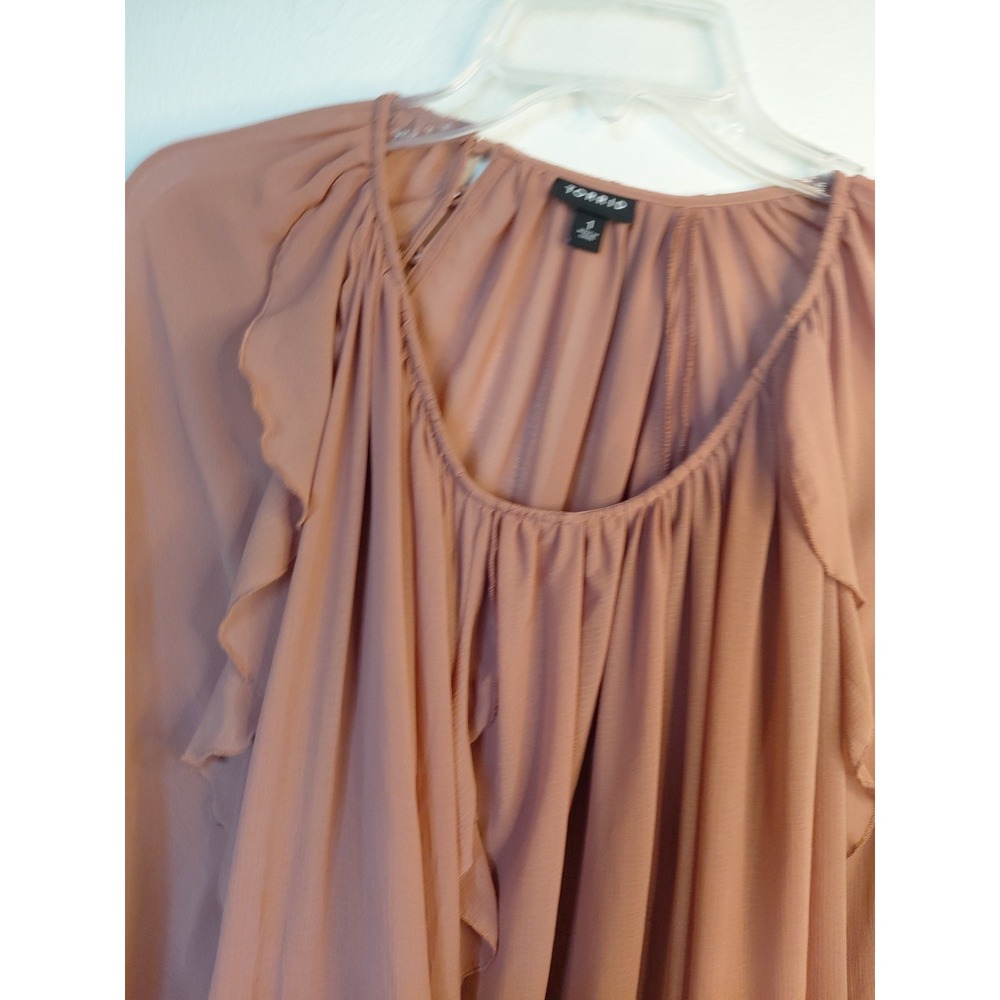 Torrid size 1 chiffon ruffle long sleeve top dusty rose boho Party Coctail